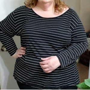 Black and White Pinstripe Long Sleeve To 3X